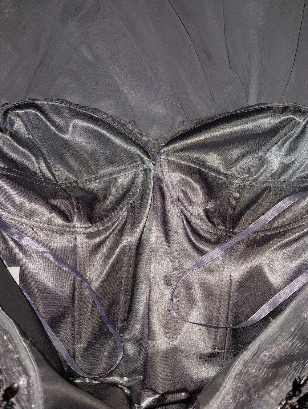 MGNY Madeline Gardner Slate Gray Beaded Illusion Gown - Size 6- Tea Length - Picture 8 of 16